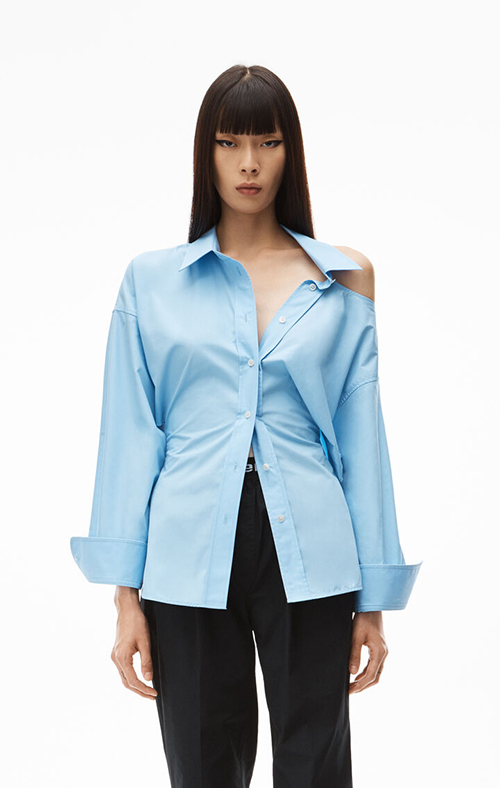 Chambray Blue Shirt With Open Back Neckline