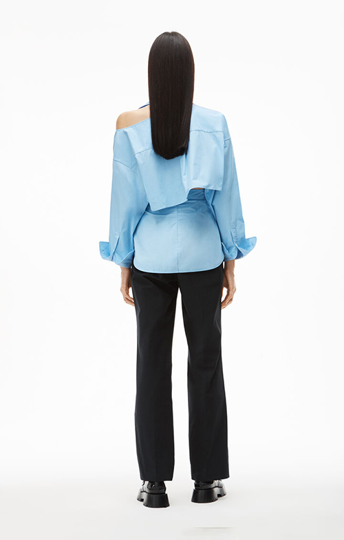 Chambray Blue Shirt With Open Back Neckline