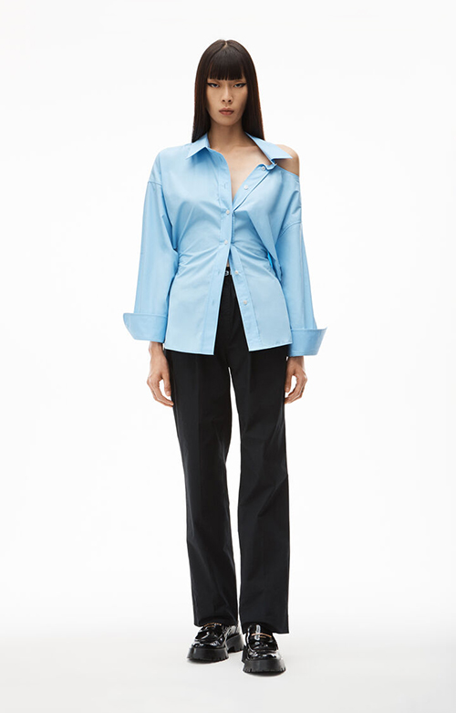 Chambray Blue Shirt With Open Back Neckline