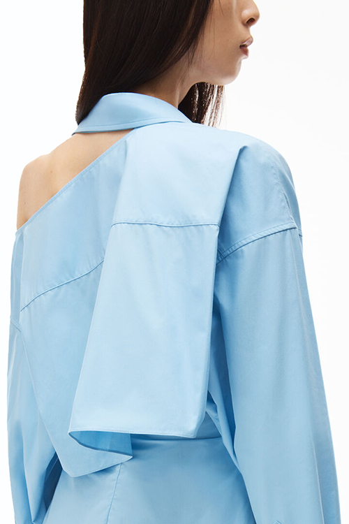 Chambray Blue Shirt With Open Back Neckline