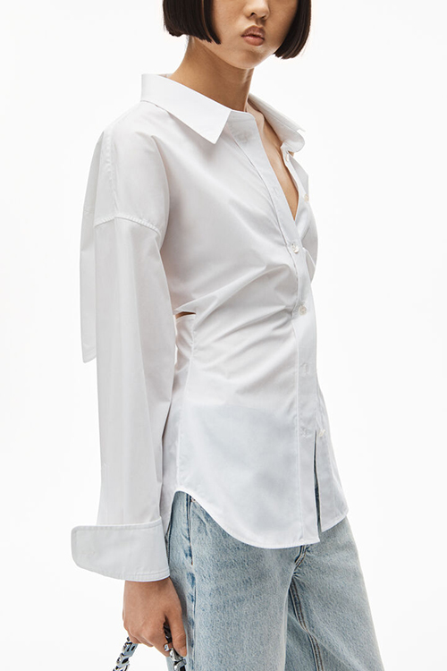 Bright White Shirt With Open Back Neckline