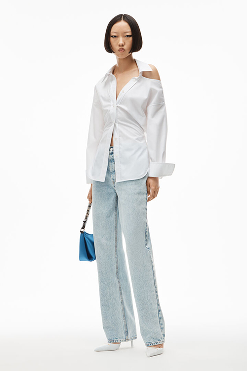 Bright White Shirt With Open Back Neckline