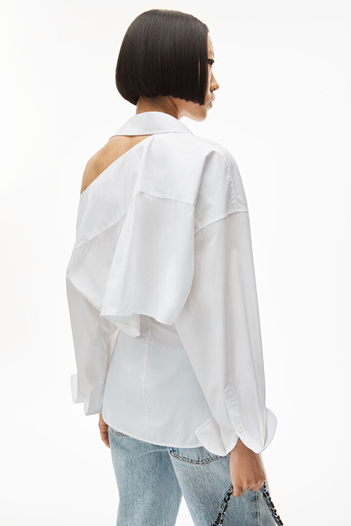 Bright White Shirt With Open Back Neckline