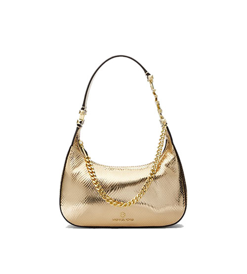Piper Small Metallic Snake Embossed Leather Shoulder Bag