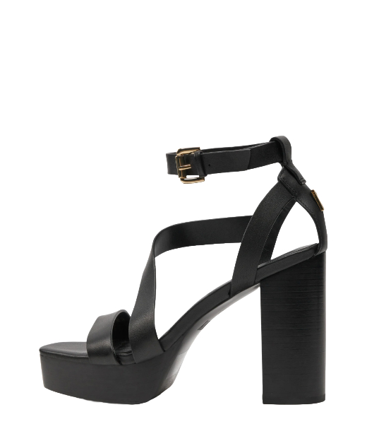 Ilisa Platform Ank Vacheta Leather Black Sandal