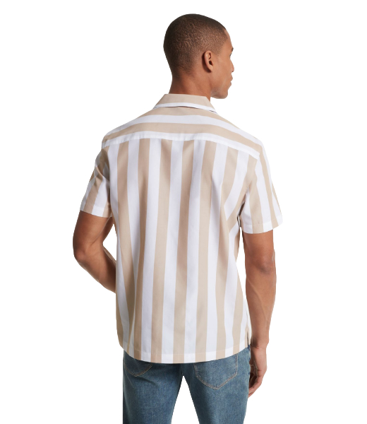 Khaki White Stripes Short  Sleeves Shirt