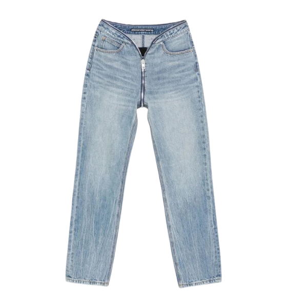 Dipped V Zip Waistband Straight Leg Jean