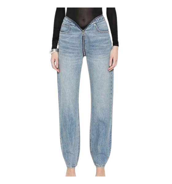 Dipped V Zip Waistband Straight Leg Jean