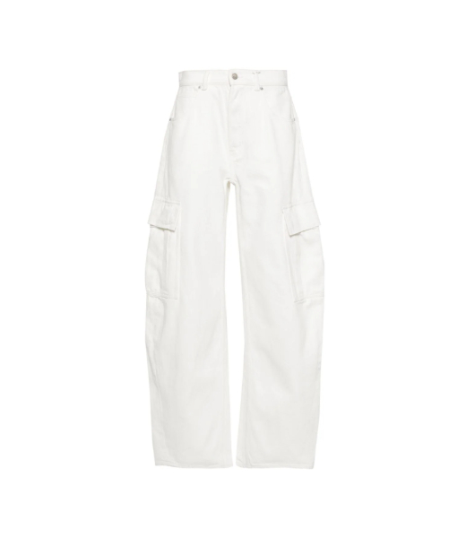 Oversized Rounded Low Rise White Cargo Pocket Jean
