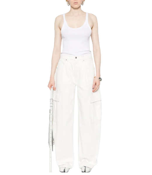 Oversized Rounded Low Rise White Cargo Pocket Jean