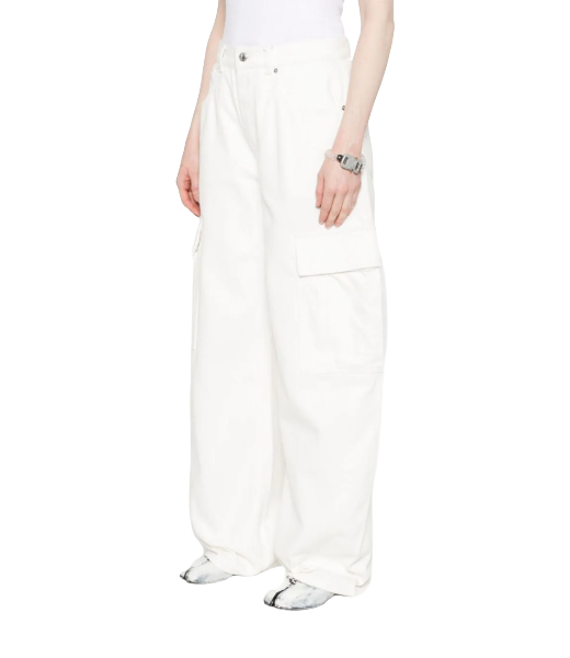Oversized Rounded Low Rise White Cargo Pocket Jean