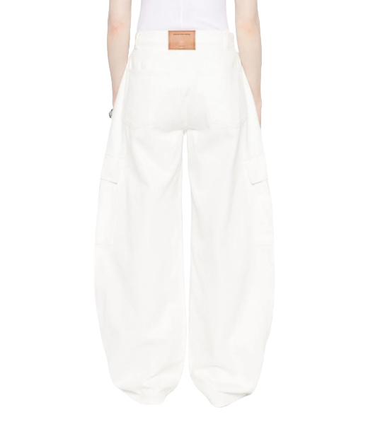 Oversized Rounded Low Rise White Cargo Pocket Jean