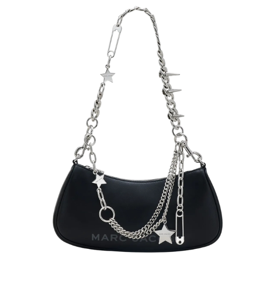 Black Leather Charms Shoulder Bag