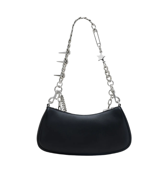 Black Leather Charms Shoulder Bag