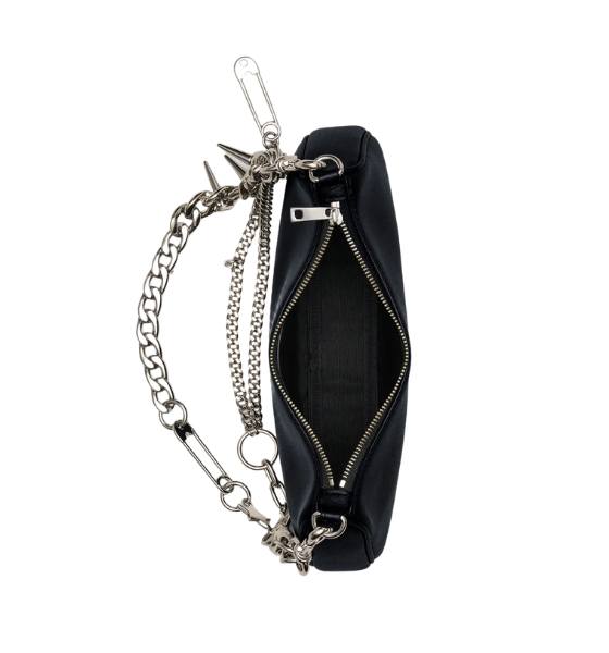 Black Leather Charms Shoulder Bag