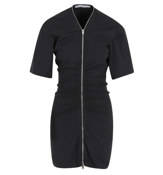 Gathered T-Shirt Dress Black W/Continuous Loop Zipper