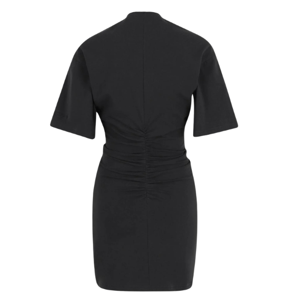 Gathered T-Shirt Dress Black W/Continuous Loop Zipper