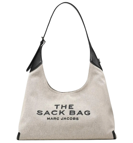 Ivory/Black Canvas Leather The Belted Sack bag
