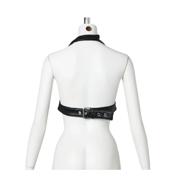 Black Leather Pierce Halter Top