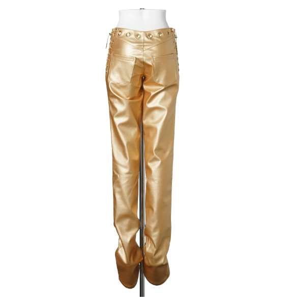 Gold Leather Lasercut Low Waist Pants