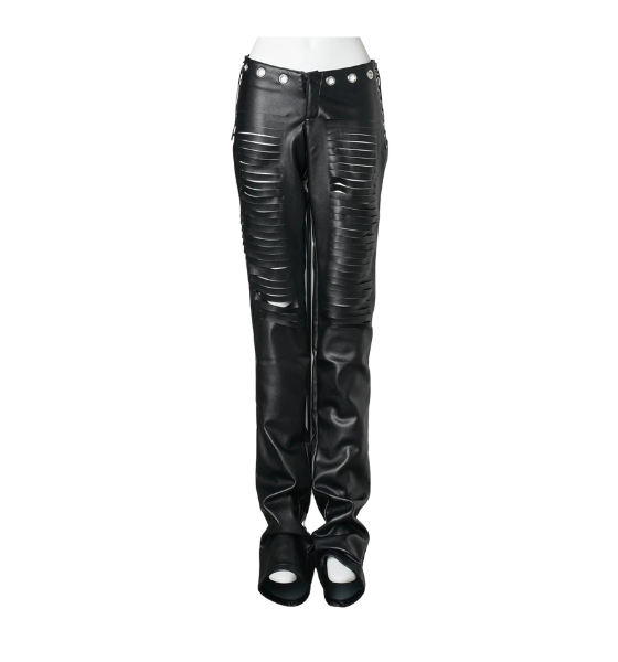 Black Leather Lasercut Low Waist Pants