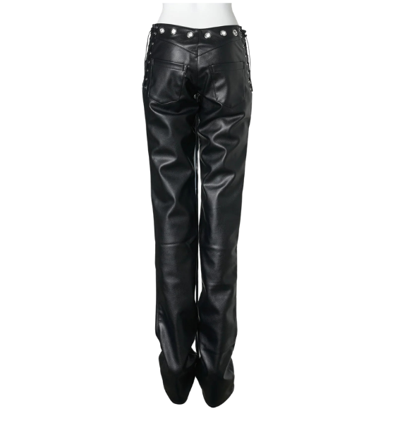 Black Leather Lasercut Low Waist Pants