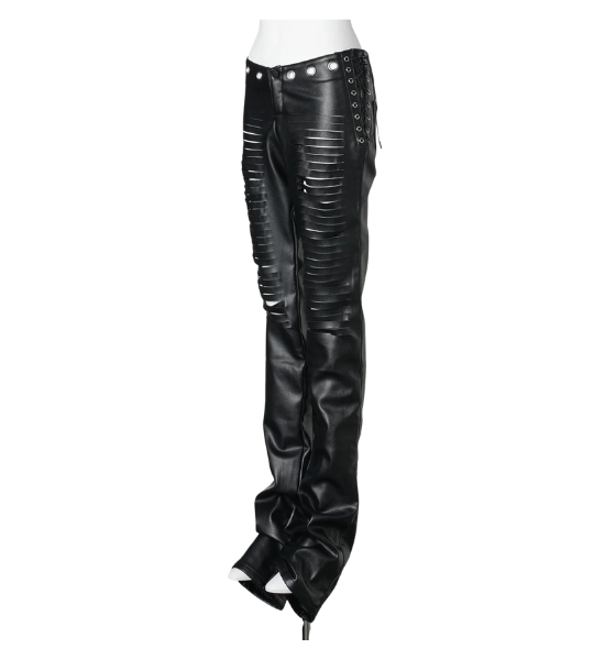 Black Leather Lasercut Low Waist Pants