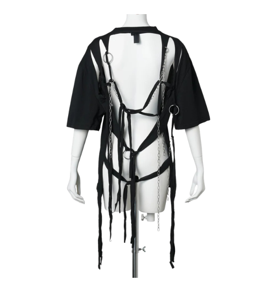 Black Shredded Tie Up T-Shirt