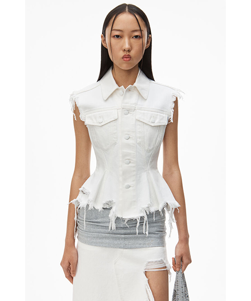 Sculpted Flare White Denim Vest