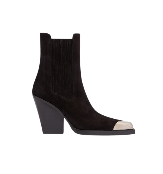 Black Suede Leather Dallas Embellished Toe Ankle Boot