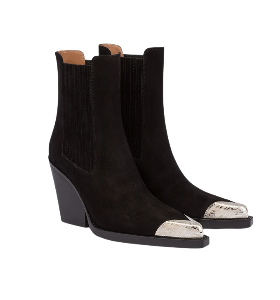 Black Suede Leather Dallas Embellished Toe Ankle Boot