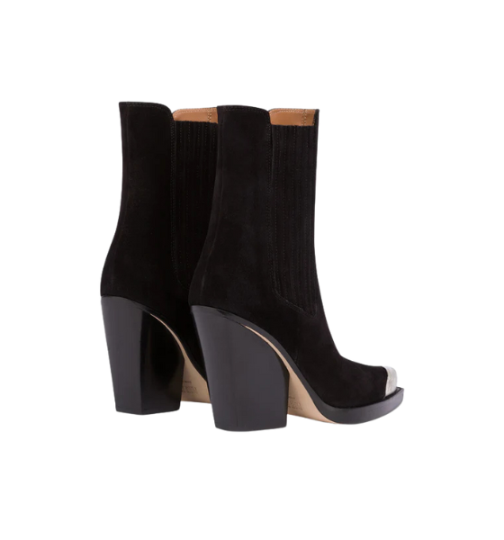 Black Suede Leather Dallas Embellished Toe Ankle Boot