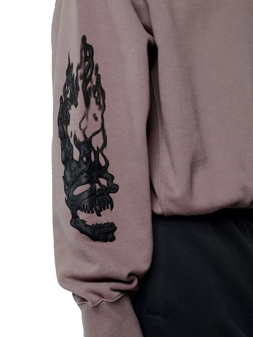 Flaming Skull Crewneck Grey Black