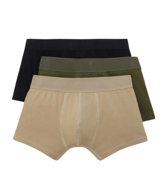 Three Pack Ami De Coeur Stretch Cotton Boxers Anthracite/Olive/Ivory