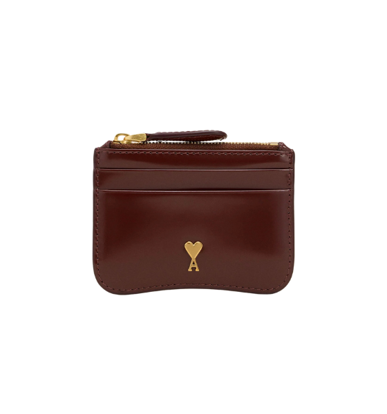 Cherry Glazed Leather Paris Zip Card Holder