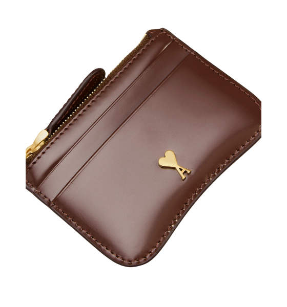 Cherry Glazed Leather Paris Zip Card Holder