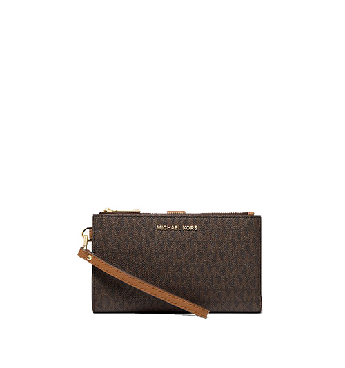 Brown MK Logo Double Zip Wallet