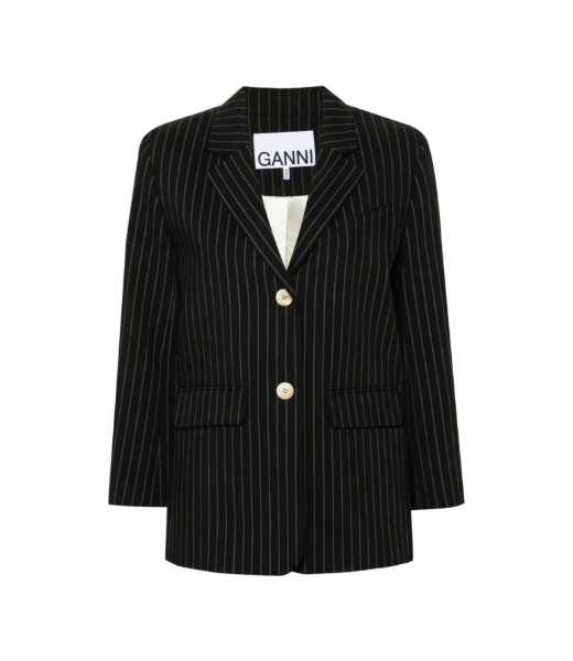 Stripe Suiting Boxy Black Blazer