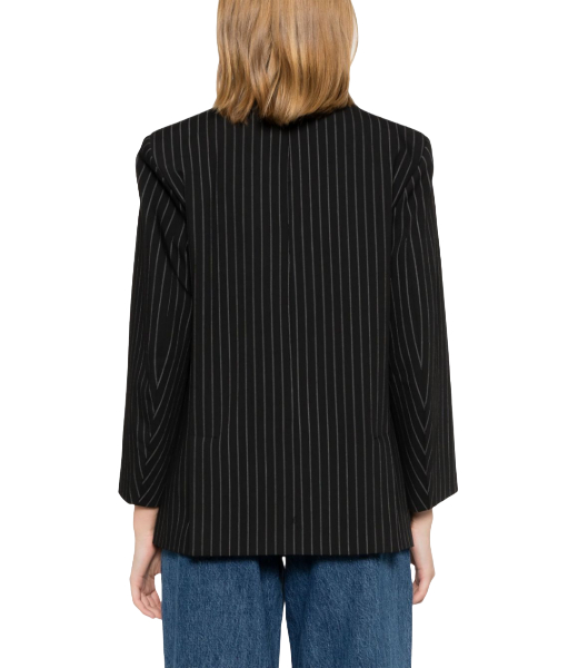 Stripe Suiting Boxy Black Blazer