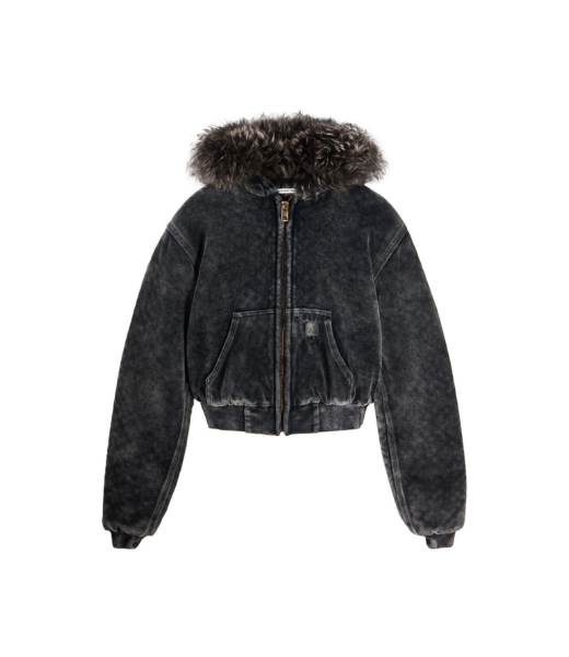 Velour Workwear Hoodie With Shearling Trim Hood