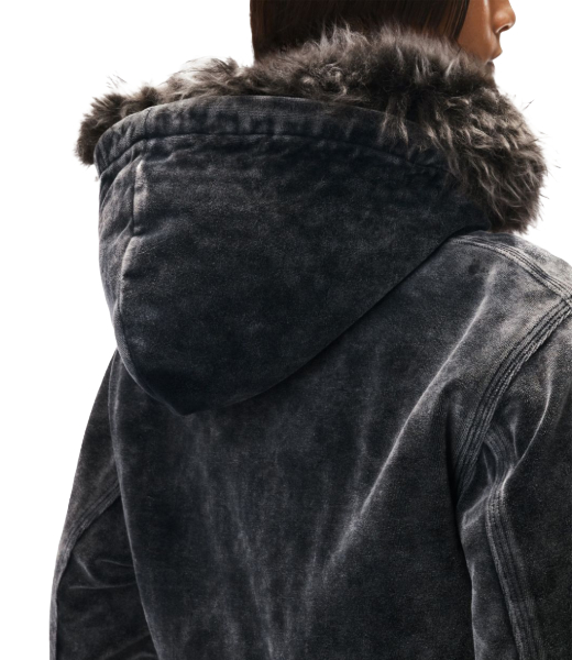 Velour Workwear Hoodie With Shearling Trim Hood