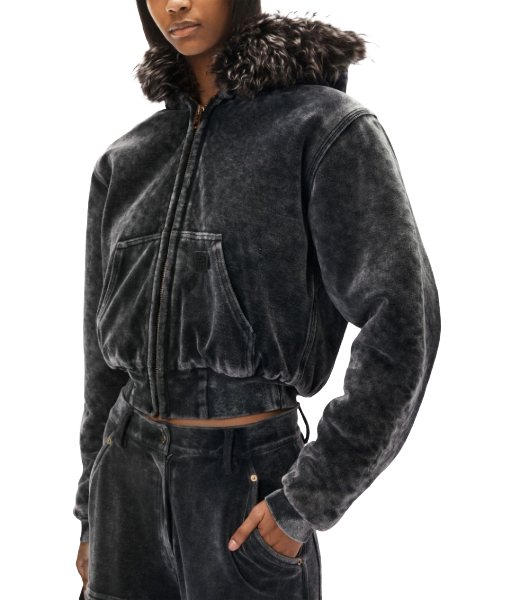 Velour Workwear Hoodie With Shearling Trim Hood