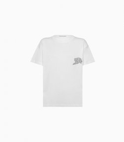 ALEXANDER WANG HIGH TWIST JERSEY SS TEEW/WARPED LOGO PRINT TOP