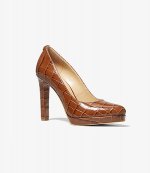 MICHAEL KORS CHESTNUT ETHEL PUMP EMBOSSED CROC LEATHER